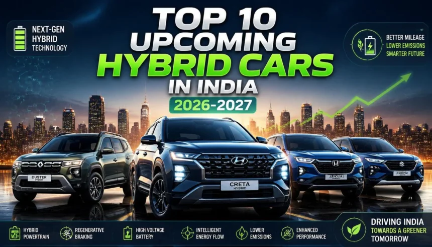Upcoming Hybrid Cars in India 2026 2027 including Hyundai Creta Hybrid, Renault Duster Hybrid, Honda Elevate Hybrid and Maruti Fronx Hybrid